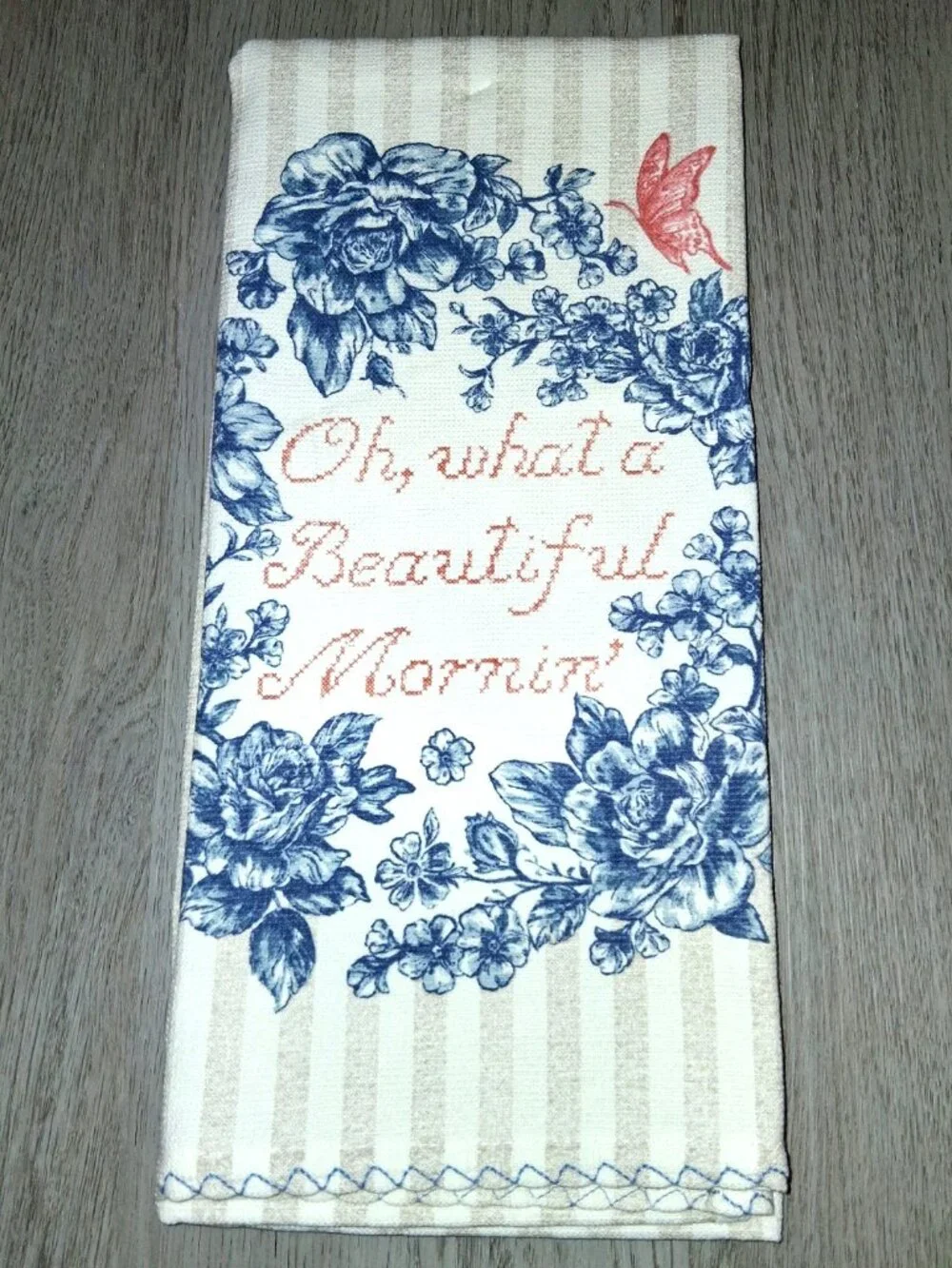 The Pioneer Woman Kitchen Towel and Oven Mitt Set Green Floral Butterfly Striped
